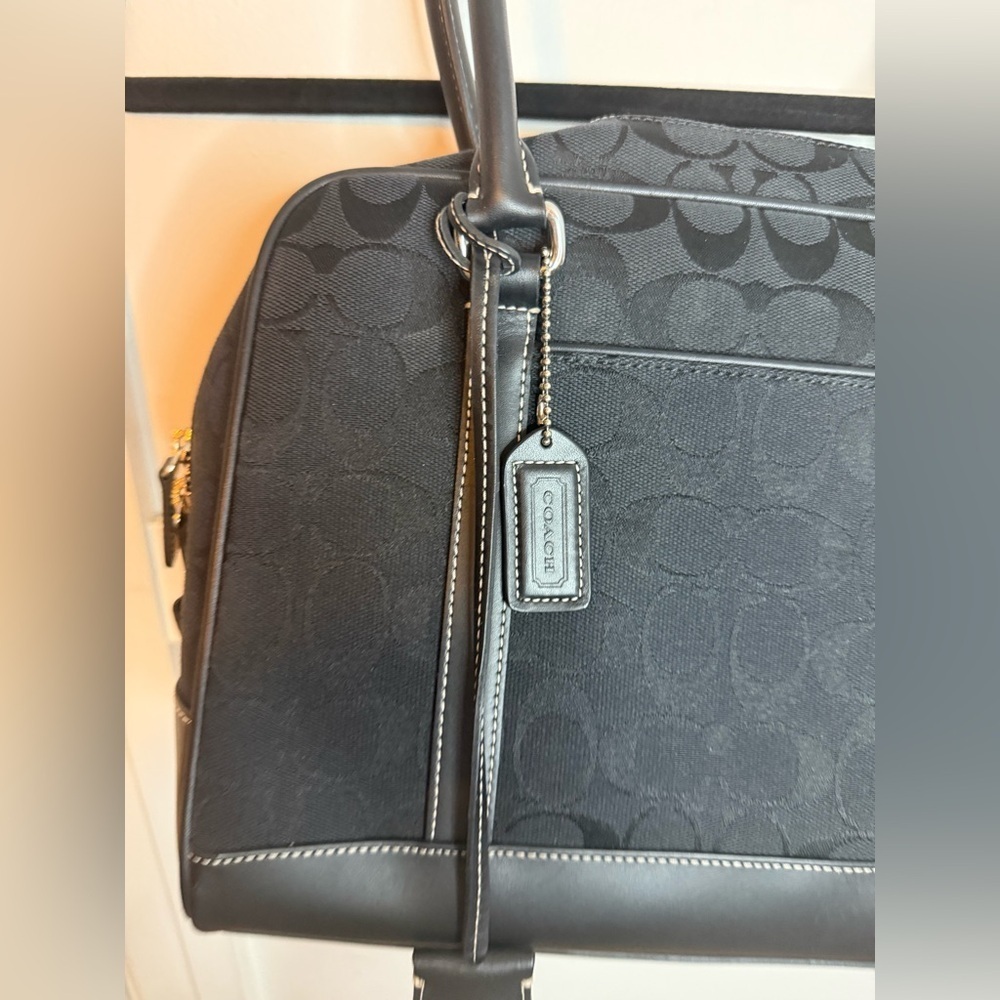 Coach Black Signature C Print Canvas Leather Satchel Bag - Picture 8 of 9